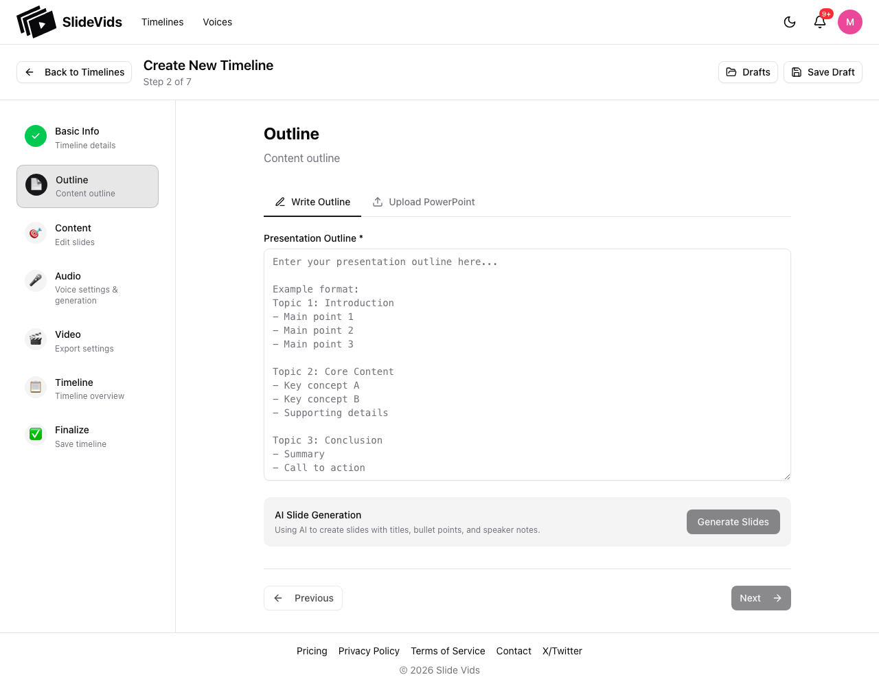 Outline step with slide generation