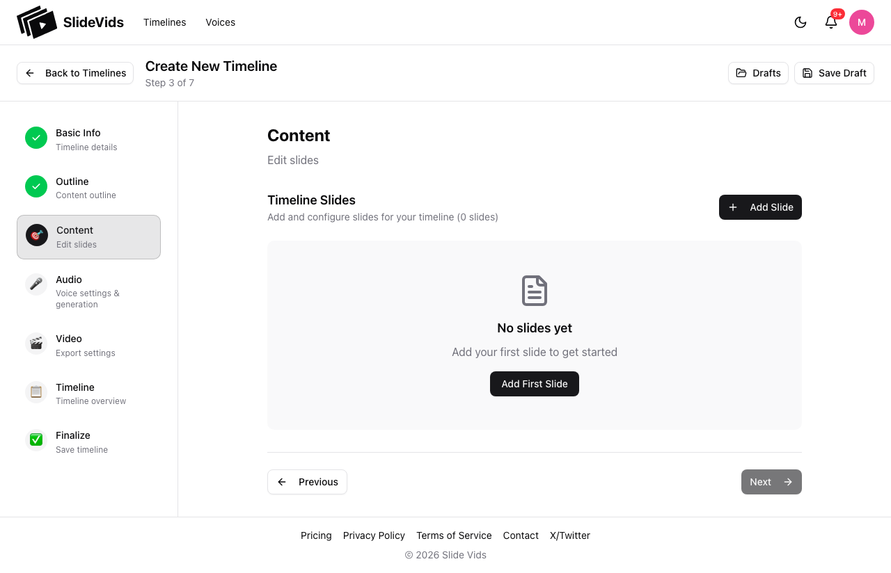Content step with no slides state