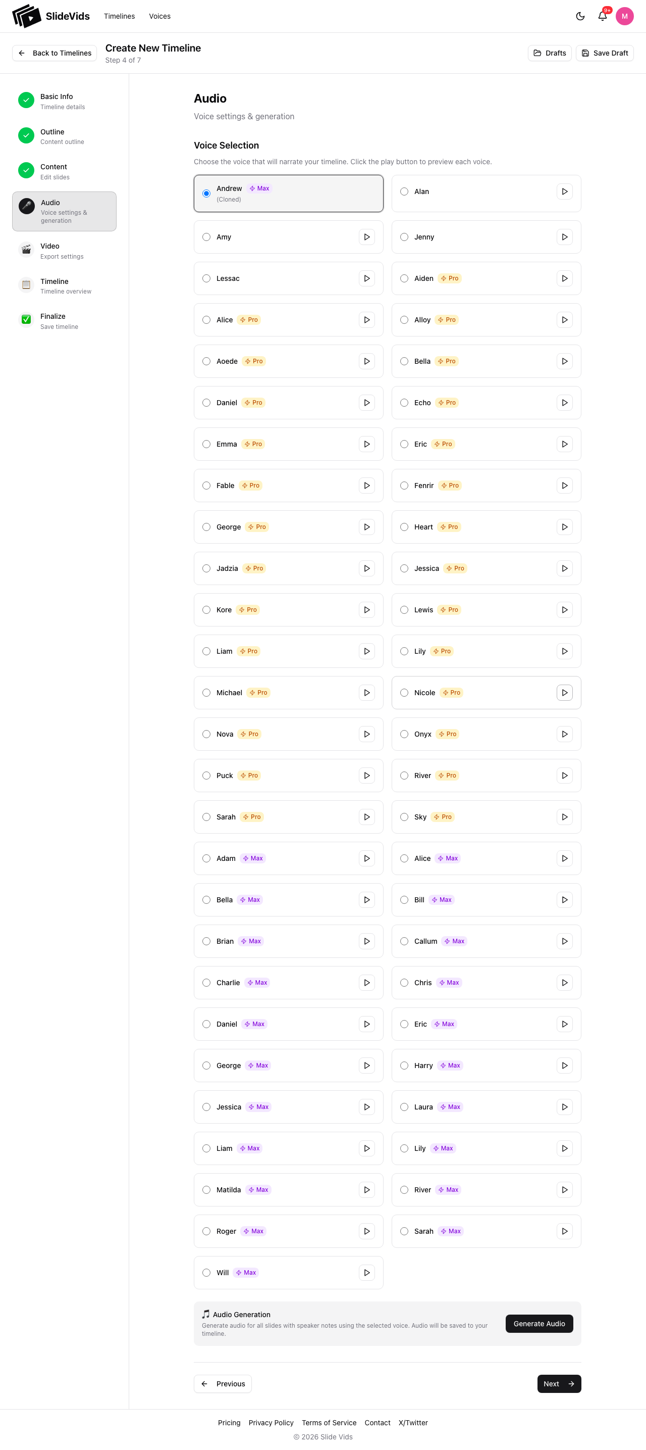Audio step for voice setup
