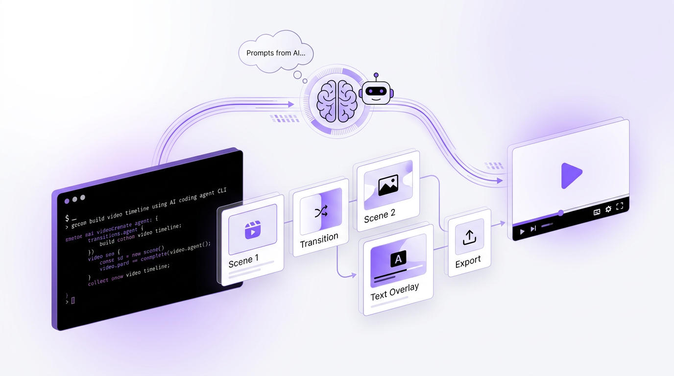 Editorial cover image for building SlideVids timelines with AI agents and the CLI